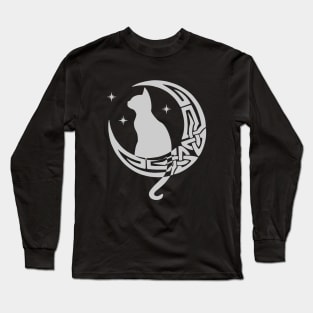 White Celtic Moon Cat Long Sleeve T-Shirt